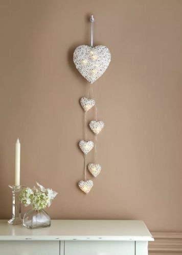 Rustikaler Shabby Chic 6x Wandbehang Wicker Hearts Led Lichterketten Batteriebetriebene Rattan Hearts Wandtattoos Valetine's Day Decoration
