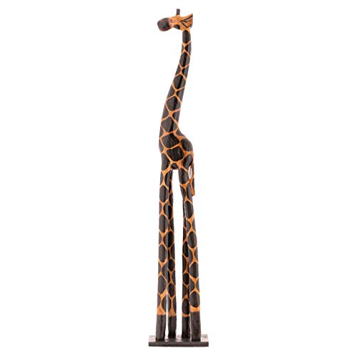 Nexos Trading Deko Giraffe Holzfigur Skulptur Afrika Handarbeit Größe 120 cm – dunkel