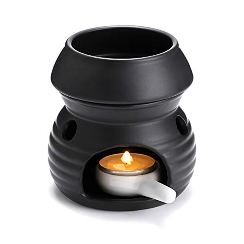 SUMNACON Duftlampe aus Keramik mit Kerzenhalter Teelichthalter Kalebasse Aromalampe Duftlicht Aromabrenner für Duftöl und Duftwachs (Schwarz)