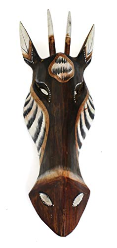TEMPELWELT Wanddekoration Maske Holzmaske Antilope Kopf 30 cm, Albesia Holz braun weiß, Holzfigur Kunsthandwerk Asien Bali Handmade Unikat
