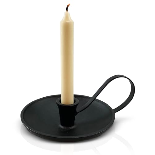 Quergang - Rustikaler Kerzenständer - Kammerleuchter schwarz aus Gusseisen im traditionellen Design - Kerzenhalter antik für Stabkerzen und Tafelkerzen - Industrial Deko Vintage