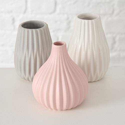 Bloominghome Vase 3er Set Keramik weiß/grau/rosa H11-13 cm