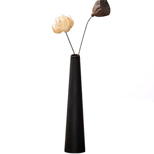 Kleine Keramik-Vase, hohe konische Blume, Einzelstiel-Vase, schwarze Vase, Heimdekoration, Blumendekoration für Hochzeit und Büro (schwarz)