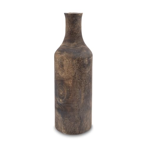 Design Holz Blumen Vase groß - dunkelbraun / 46 cm - Holzvase XXL Flasche naturbelassen - Tischdeko Fensterdeko für Kunstpflanzen und Pampasgras