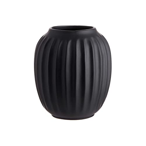 BUTLERS Blumenvase LIV Schwarze Keramik Vase Ø 12,5cm und 14cm hoch | Vintage Deko-Vase für Pampasgras und Trockenblumen | Vase für Tischdeko oder als Buchvase