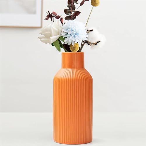 Hanaomaoyi Vase für Pampasgras，20cm Keramik Vase Orange Matt Rund Modern Design, Boho Vase for deko aesthetic, Blumenvase für Wohnzimmer, Schlafzimmer Dekoration, Einfach Nordic Stil(Orange)