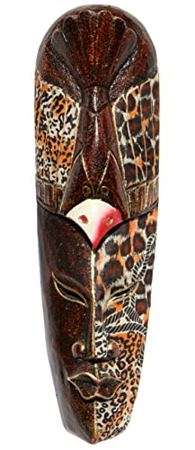 Wogeka - 50 cm Batik Ethno Wand-Maske - im Afrika Style aus Holz als Geschenk-Idee zu Weihnachten Geburtstag Dekoration - Handarbeit Schnitzerei von Bali BATIK06