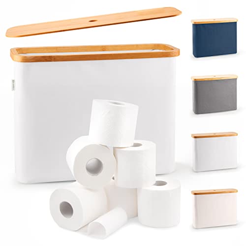 Lonbet – Eleganter Badezimmer Organizer Hellgrau - Toilettenpapier Aufbewahrung aus Bambus – antibakterielle und atmungsaktive Deko Box - 45 x 15 x 34.5 cm