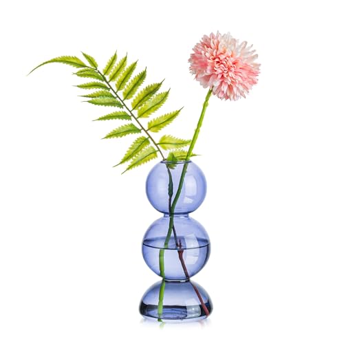 Glasseam Blumenvase Modern, Bunte Flower Vase Blau Blass, Lieblich Kleine Glasvasen für Tischdeko, Kreative Kugelvase Glas Hydroponic, Chic Tulpenvase Rosenvase für Wohnzimmer Büro Hochzeit Party