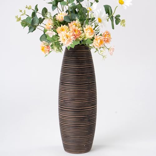 Leewadee - Moderne Blumenvase, Bodenvase für Pampasgras Als Wohnzimmer Deko- 34 cm Hoch, Braun