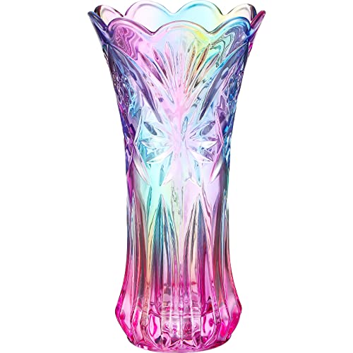 Kristallglas Vase：Irisiert Glasvase Tulpenvase - Bunte Phoenix Schwanzform Vase für Hochzeiten Büro Schlafzimmer