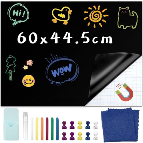 Ziamzra Tafelfolie Selbstklebend 60cmx44.5cm Tafelfolie Magnetisch Schwarz Magnetfolie Abwischbar Magnettafel Kühlschrank Kreidefolie Selbstklebend für Magnettafel Küche Kühlschrank Haus Schule Büro