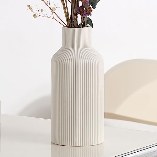 Weiß Keramik Vase für Dekoration, Minimalistische Deko, Moderne Heimdekoration, Weiße vasen für Pampasgras, Tisch, Regal, Bücherregal, Kaminsims und Eingangsbereich (20,3 cm)