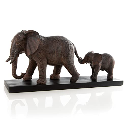 Logbuch-Verlag Elefanten Familie Skulptur Babyelefant Mutter + Kind Dekoobjekt dunkelbraun Asien Afrika Deko 49 cm