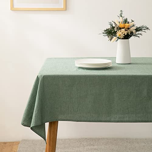 ATsense Tischdecke, Tischdecke Grün, Tischdecken Leinenoptik-100% Gewaschener Baumwolle Eckig Tischtuch 140x240 cm