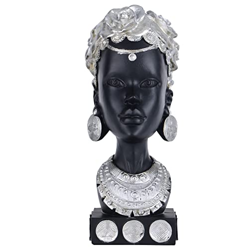 Afrikanisches weibliches Kopf-Portrait, kreative handgeschnitzte Tischdekoration, afrikanische exotische Figur Home Decor Akzent (Silber)