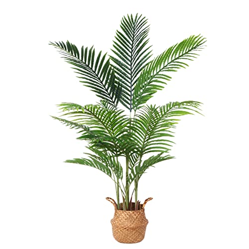Ferrgoal Kunstpflanze Areca Palme mit Seegras Korb 140cm Plastik Künstliche Pflanzen Groß im Topf Kunstpalme Deko Badezimmer Wohnzimmer Schlafzimmer Balkon(1 Stück)