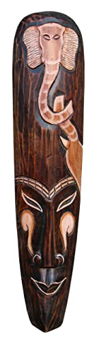 Wogeka - 50 cm Elefant Wand-Maske - im Afrika Style aus Holz als Geschenk-Idee zu Weihnachten Geburtstag Dekoration - Handarbeit Schnitzerei von Bali Maske06 (Maske06a)