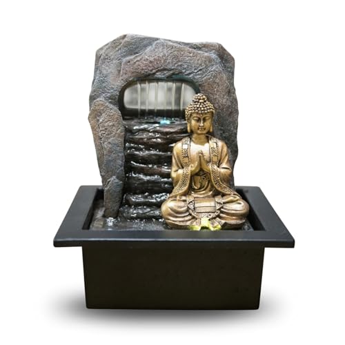 Zen'Light - Zimmerbrunnen Dao - Abnehmbarer Buddha & LED-Beleuchtung - Moderne Zen Deko, Ideal für Meditation & Entspannung - Feng Shui Objekt - H 26cm