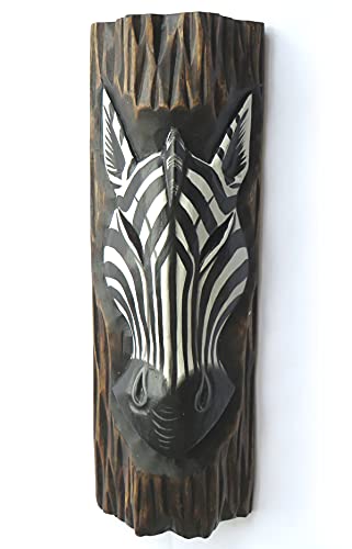 Handgeschnitzte Zebra-Maske aus Holz zum Aufhängen an der Wand