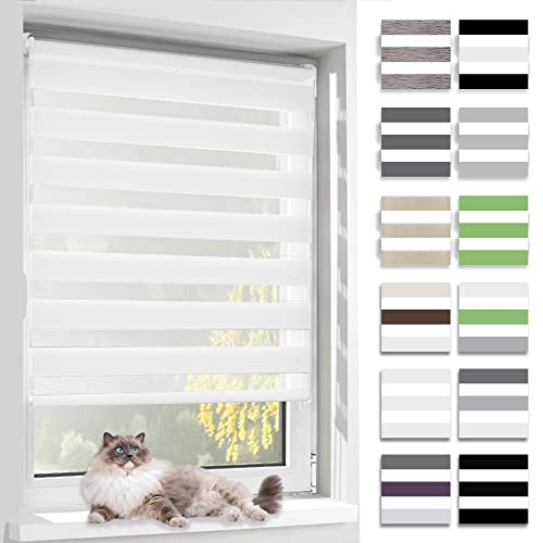 BelleMax Doppelrollo Klemmfix ohne Bohren & mit Bohren, 55x120cm(BxH), Weiß, Duo Rollo, Sonnenschutz lichtdurchlässig Blickdicht, Klemmrollo Fensterrollo, Rollos für Fenster und Tür