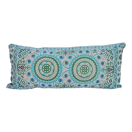 Casa Moro Orientalisches Ethno-Kissen Magma 75x30 cm blau beige grün rechteckig mit Füllung | extra langes Sofakissen Couchkissen Bestickt | Boho Deko-Kissen Mandala Kissen | MD008