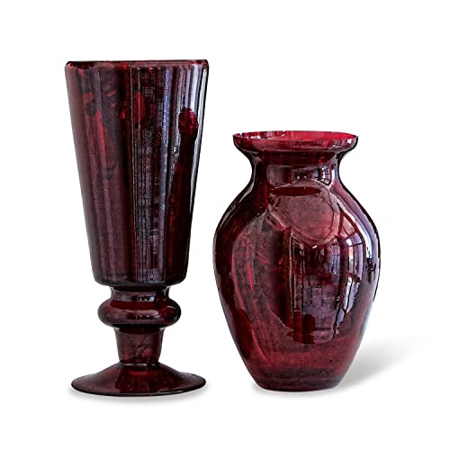 Loberon Vase 2er Set Darian, unterschiedliche Formen, mundgeblasen, kräftige Farbgebung, Blumenvase, Wohn-Accessoires, Wohndekoration, Glas, rot