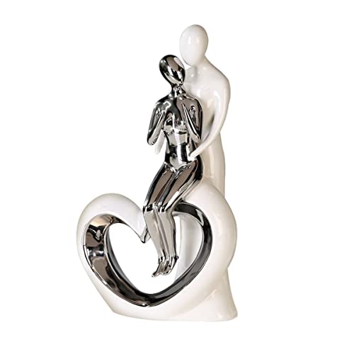 GILDE Moderne Deko Skulptur Figur - Romanze - aus Keramik - weiß-Silber - Höhe 33,5 cm Breite 19,5 cm