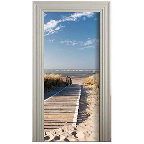 MLDFS Türtapete selbstklebend TürPoster - Steg ZUM Meer - Fototapete Türfolie Poster Tapete Strand Meer Nordsee Ostsee Beach Wasser Blau 3D Türaufkleber Selbstklebend DIY Türbild (77x200cm)