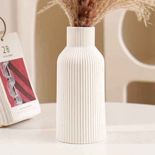 Hanaomaoyi Vase für Pampasgras，20cm Keramik Vase Weiß Matt Rund Modern Design, Boho Vase for deko aesthetic, Blumenvase für Wohnzimmer, Schlafzimmer Dekoration, Einfach Nordic Stil(Weiß)