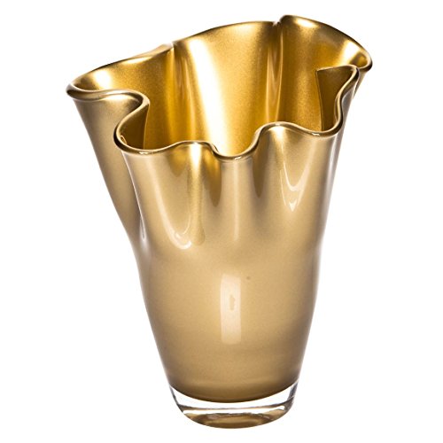 SIGNATURE HOME COLLECTION CO-17-203LM Vase mundgeblasenes Glas Glasvase Blumenvase, Dekovase, Höhe 30 Centimeters, Gold metallic glänzend
