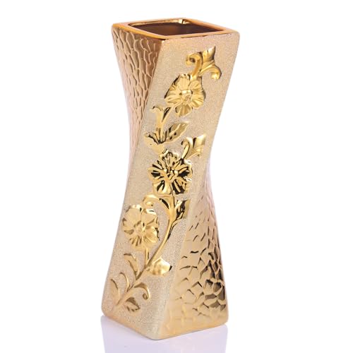 XIAOMAGG 30 cm Keramikvase, Moderner Stil, Dekorative Keramikvase, Heimdekoration, Neue Hochzeitsdekoration, EröFfnungsdekorationsvase, Festliche Elemente, Vergoldete Keramikvase (Gold/C)