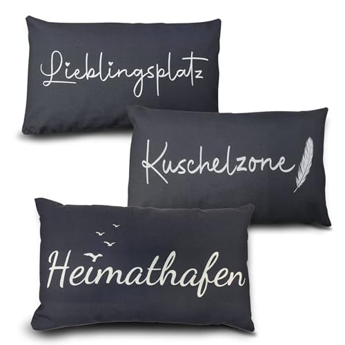 Bada Bing 3er Sparset Deko Kissen mit DREI Sprüchen in grau - Sofakissen in 30 x 50 cm - Kuschelkissen mit Bezug und Füllung - Couchkissen Zierkissen fürs Wohnzimmer Schlafzimmer und Couch Maritim