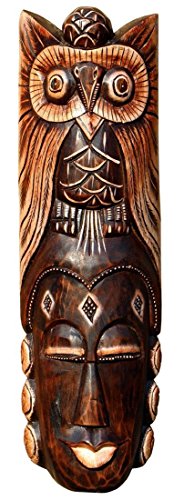Wogeka Schöne 50 cm Eule Holz Maske Owl Afrika Wandmaske Handarbeit Bali Maske88
