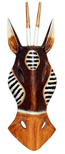 Wogeka - 32 cm Antilope Wand-Maske - Handarbeit aus Holz als Geschenk-Idee zu Geburtsag Weihnachten zur Afrika Deko Maske43