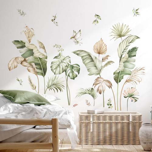 decalmile Wandtattoo Boho Palme Blätter Wandaufkleber Pflanzen Tropische Blätter Grüne Wandsticker Schlafzimmer Wohnzimmer Flur Wanddeko