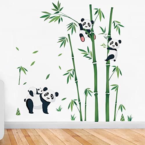 Runtoo Wandtattoo Panda Bambus Grün Wandsticker Pandabär Waldtiere Wandaufkleber Kinderzimmer Babyzimmer Mädchen Junge Wanddeko