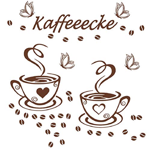 WandSticker4U®- 2 KAFFEETASSEN + 4 SCHMETTERLINGE in Braun selbstklebend I Wandtattoo Kaffee-tasse Bohnen Becher Coffee Sticker I Wand Aufkleber für Küche Esszimmer Büro Cafe Deko Sprüche