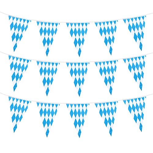 30m Oktoberfest Deko Wimpelkette Blau Weiß Girlande, 3St Oktoberfest Bayrische Wimpelkette Dreiecksfahnen Girlande Fotorequisitten Bayrische Dekoration, Flagge 20 x 30 cm, einzelne Bannerlänge 10m