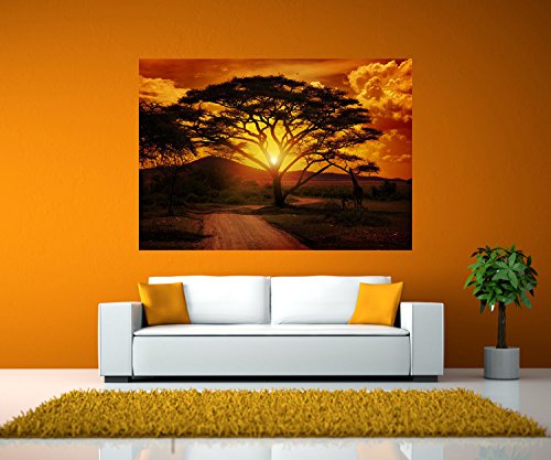 wandmotiv24 Wandbild Afrika Sonnenuntergang Selbstklebende Folie - M - 80x56cm (BxH) Wand-bilder XXL, Dekoration Wohnung modern, Wanddeko groß für Wohnzimmer WB0001