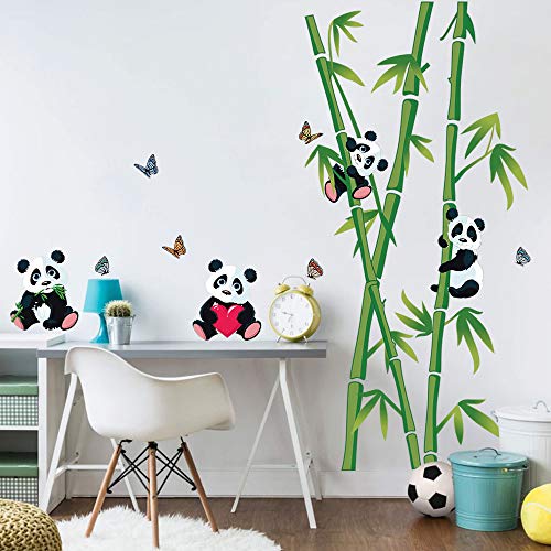 decalmile Wandtattoo Panda Bären und Bambus Wandsticker Kinderzimmer Wandaufkleber Babyzimmer Schlafzimmer Wohnzimmer Wanddeko