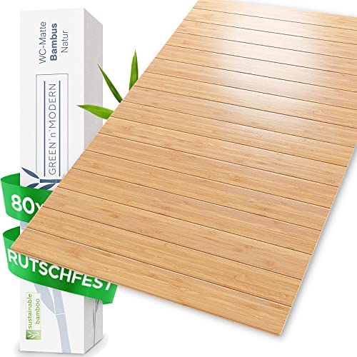 Green'n'Modern Badematte aus Bambus rutschfest 80 x 50 | Bambusmatte Badteppich Badezimmer | Holz Duschvorleger hygienisch | Holzteppich Fußbodenauflage | Bambusteppich als Badmatte | WC-Matte