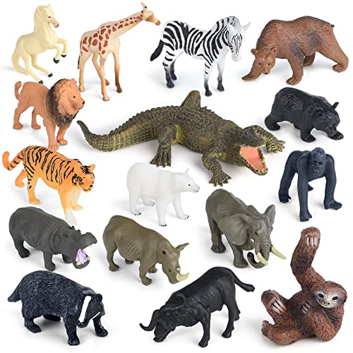 ELECLAND 16 Stück Dschungel Zoo Tiere Figuren, Safari Tierfiguren Spielzeug, Wald Tierfiguren, Mini Tier Kuchendeckel Kinder Spielfiguren für Geburtstagsfeier Dekorationen, Weihnachten