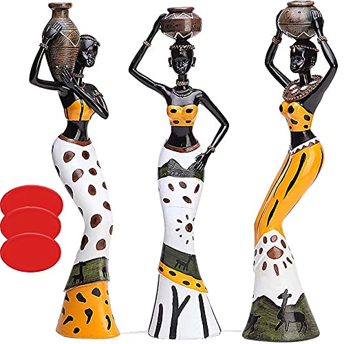 MonLiya 3 Stück afrikanische Skulptur, Afrikanische Deko Frauenfigur Mädchen Figur Statue Dekor Zuhause Dekorative Schwarze Figuren Kreative Handwerk Puppen Ornamente