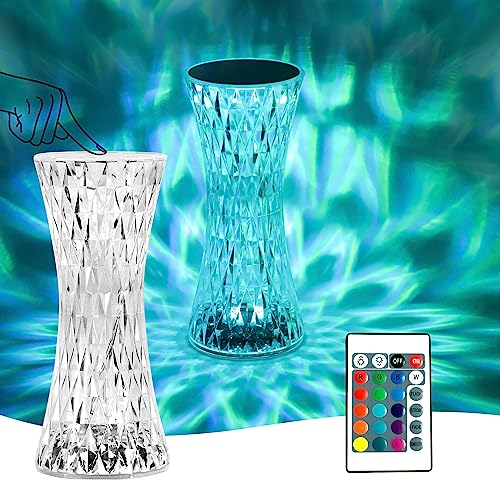 himmel LED Tischlampe aus Kristall, Moderne Kreativität Acryl Diamant Nachttischlampe Touch und Dimmbar [16 Farben & 4 Modi ] Mit Fernbedienung, RGB Farbwechsel Nachtlicht für Schlafzimmer