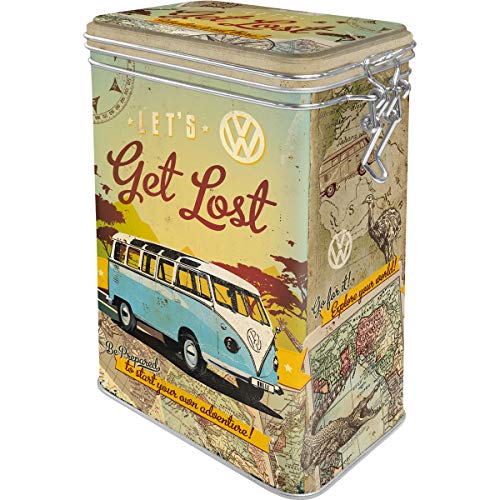Nostalgic-Art Retro Kaffeedose, 1,3 l, VW Bulli – Let's Get Lost – Volkswagen Bus Geschenk-Idee, Blech-Dose mit Aromadeckel, Vintage Design