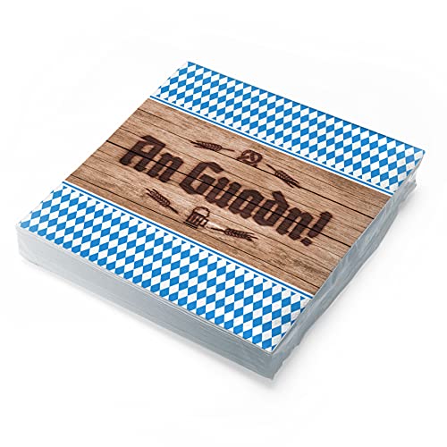 itenga Servietten bayrisch blau weiß Schee dass'd do bist/An Guadn 30 x 30cm 3-lagig 20 Stück für Oktoberfest Grillfeste und andere Feiern