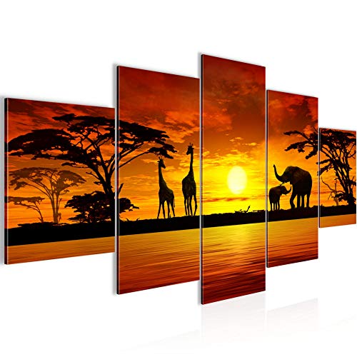 Runa Art - Bilder Afrika Sonnenuntergang 200 x 100 cm 5 Teilig XXL Wanddekoration Design Orange 000251a