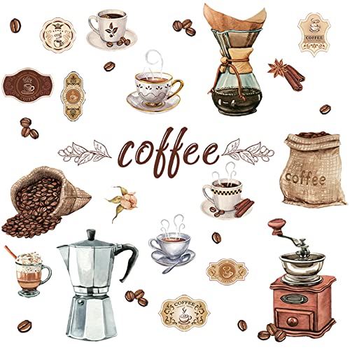 HPNIUB Kaffee Wandaufkleber,Wandtattoo Coffee,Kaffeebohnen Wandaufkleber Braun,Küche Wandsticker Wohnzimmer Esszimmer Cafe Wanddeko