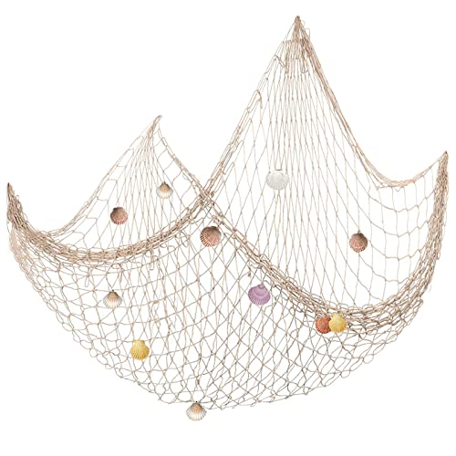 Fischernetz Deko mit Muscheln 100 x 200 cm Deko Netz fischernetz Dekoration Mediterranen Stil Fischernetze für Zimmer, Hochzeit